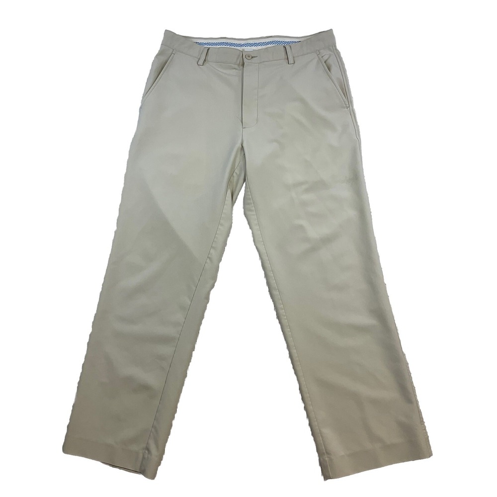 FootJoy Men Golf Pants Beige Flat Front Chino Stretch Performance Light 35x30